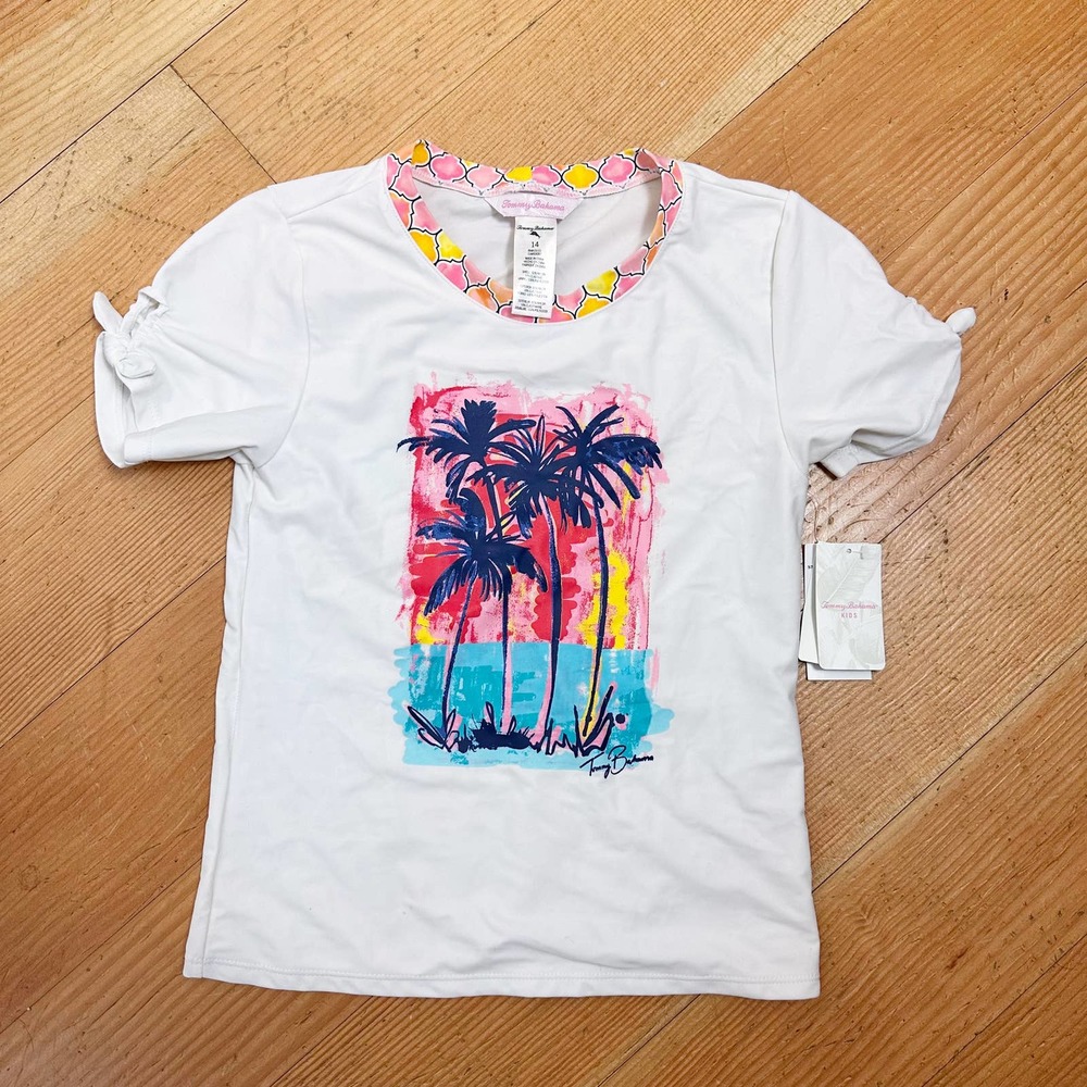 NWT Tommy Bahama Girl's Rash Guard Swim Shirt Palm Trees sz 14